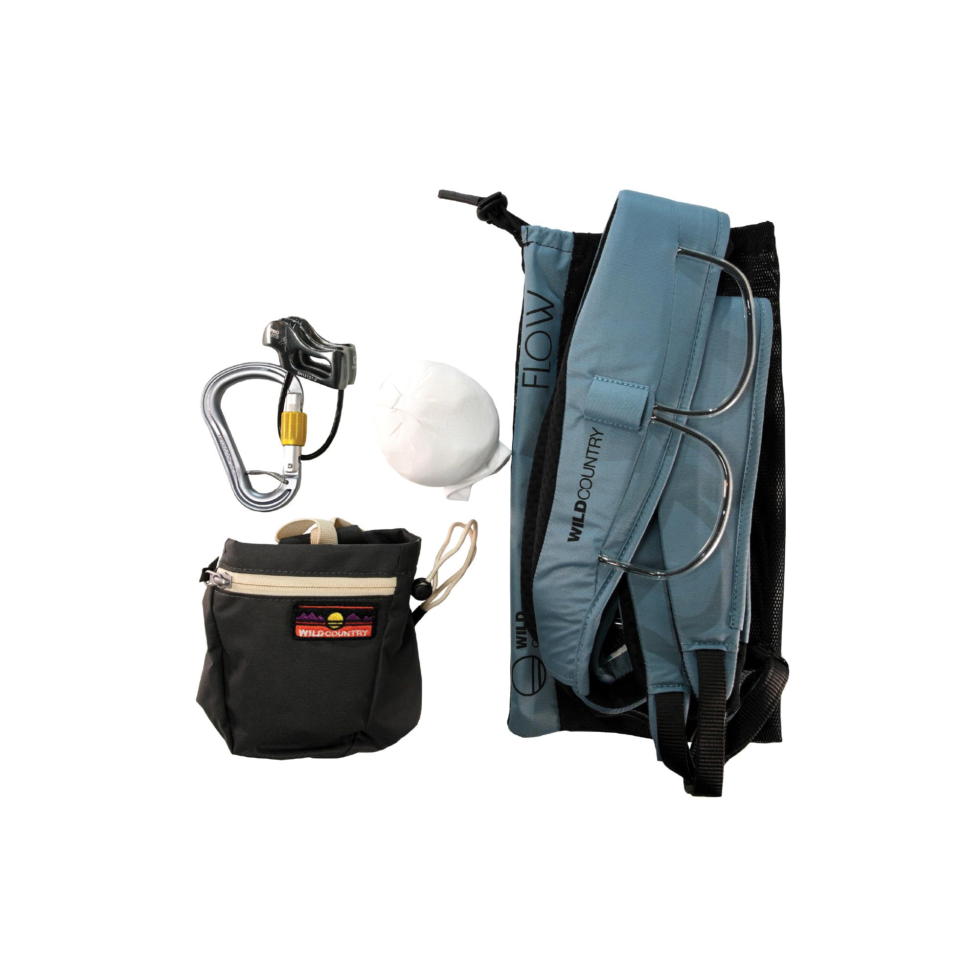 Wild Country Flow 2.0 harness overview in Deepwater Black, ready for versatile routes