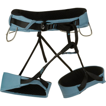 Wild Country Flow 2.0 harness worn for sport climbs with secure fit and breathable padding.