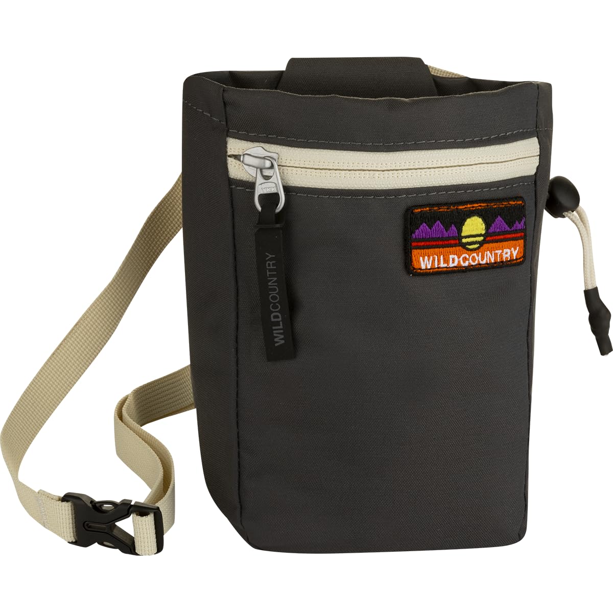 Wild Country Flow chalk bag onyx with zip pocket for secure chalk and phone storage during climbing.