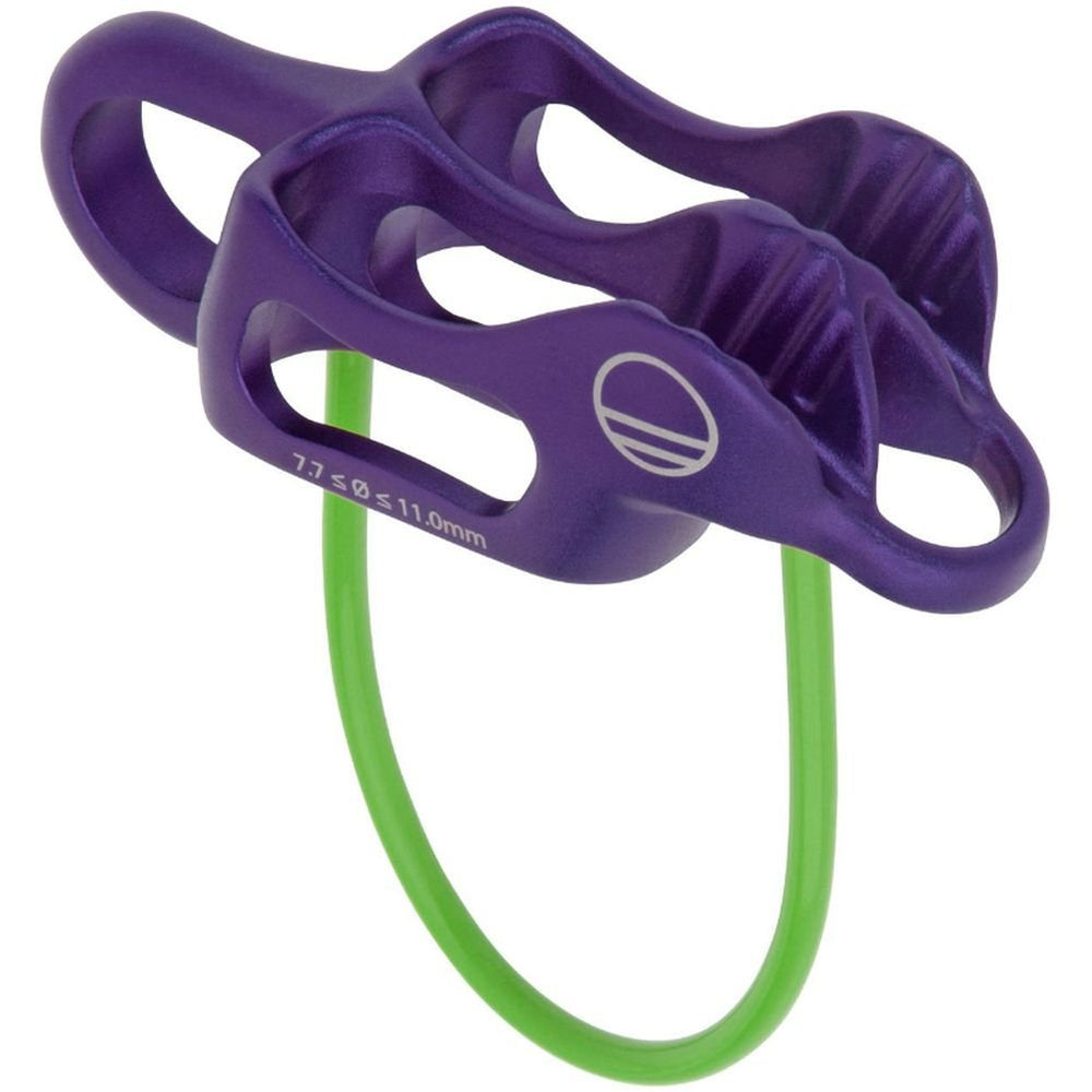 Wild Country Pro Guide Lite belay device in guide mode, purple/green, ideal for multi-pitch belays
