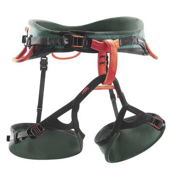 Wild Country Session Harness demonstrates waist and leg-loop adjustment for rapid layering.