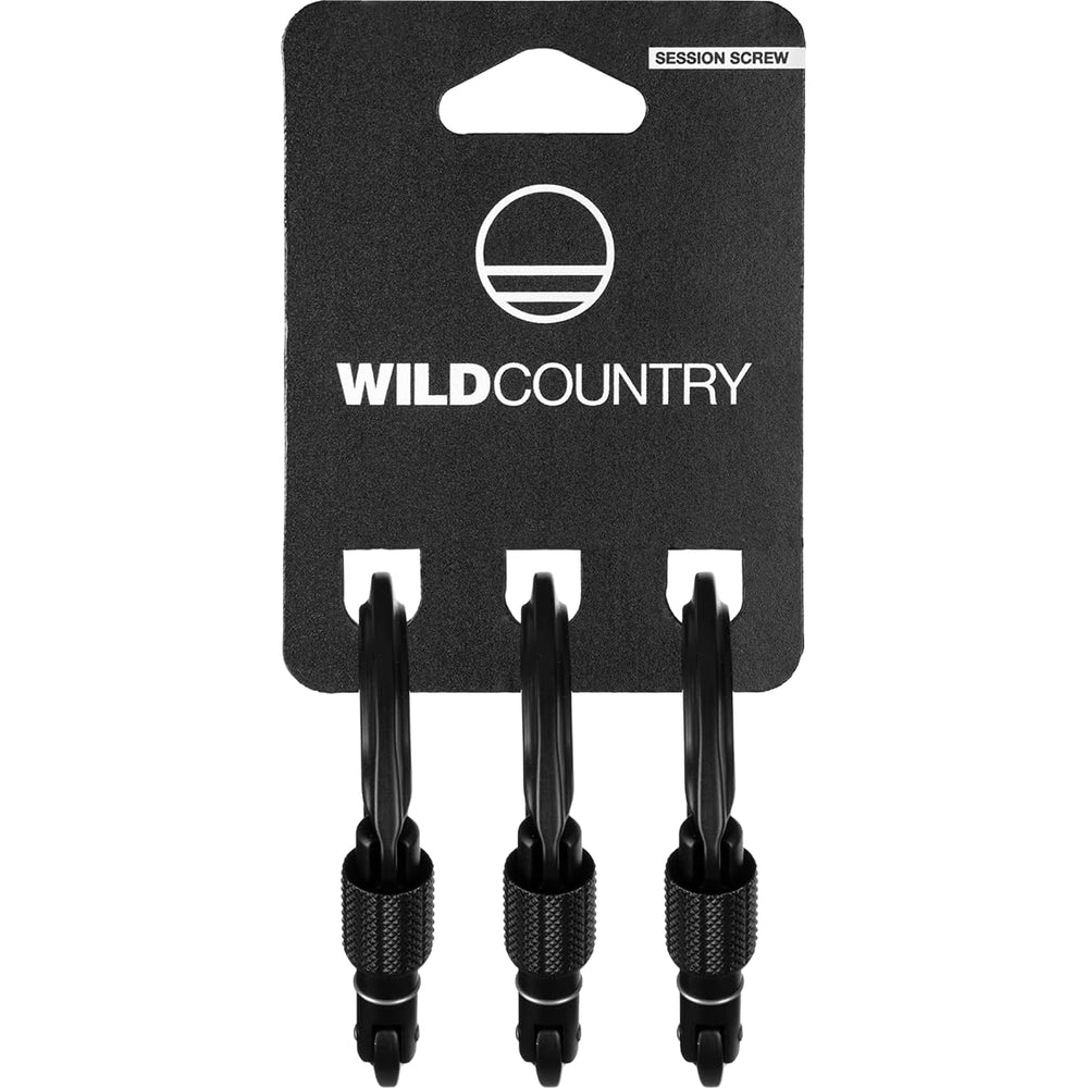 Wild Country Session screw-gate locking carabiner enables secure anchors on routes with lightweight climbing gear
