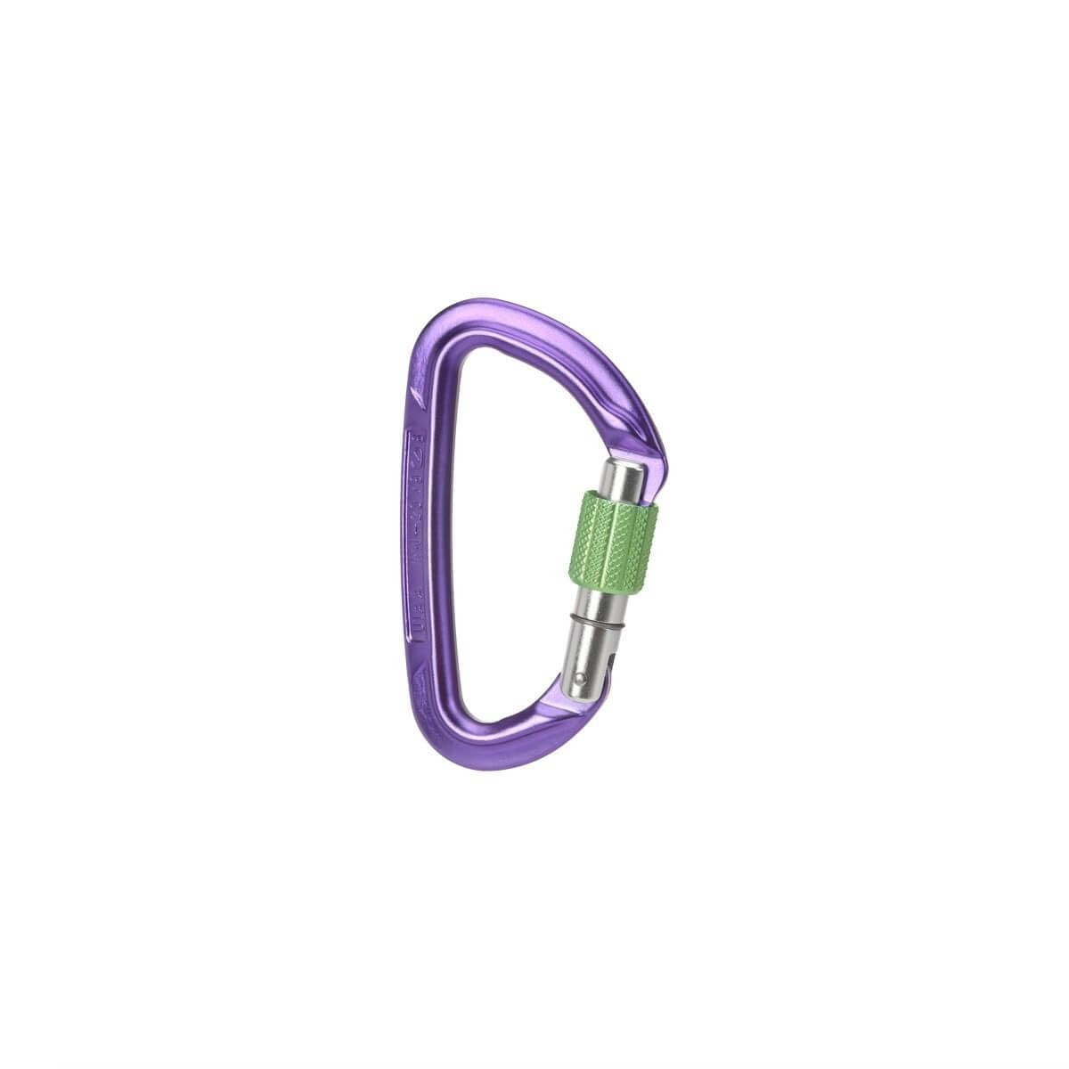 Wild Country Session screwgate carabiner in purple/green for secure climbing anchors.