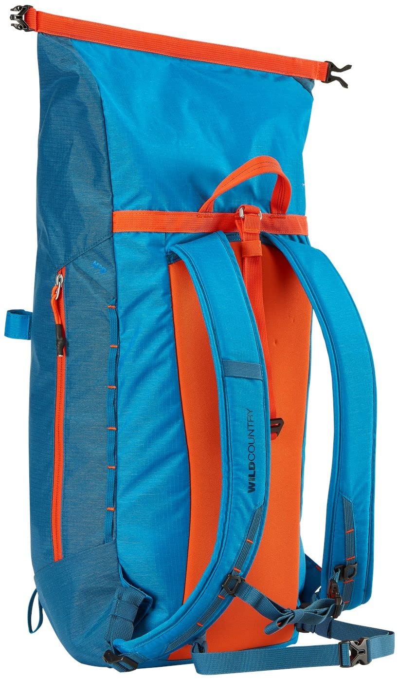 Wild Country Syncro backpack with external rope holder keeps interior uncluttered for trad rack setups.