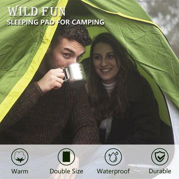 Wild Fun double sleeping pad packed case illustrates easy transport and storage.
