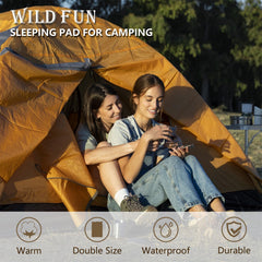 WILD FUN two-person camping pad with pillow ideal for shared sleep.