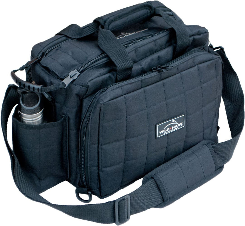 Wild Hare Deluxe Tournament Bag black front view with organized compartments for shells and gear