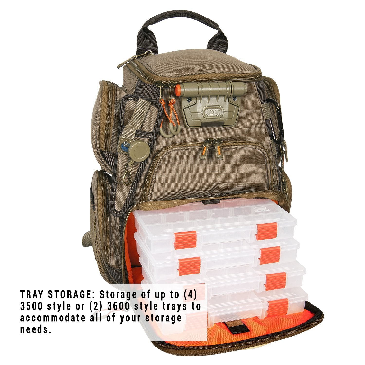 Side view of the Recon compact tackle backpack showing straps