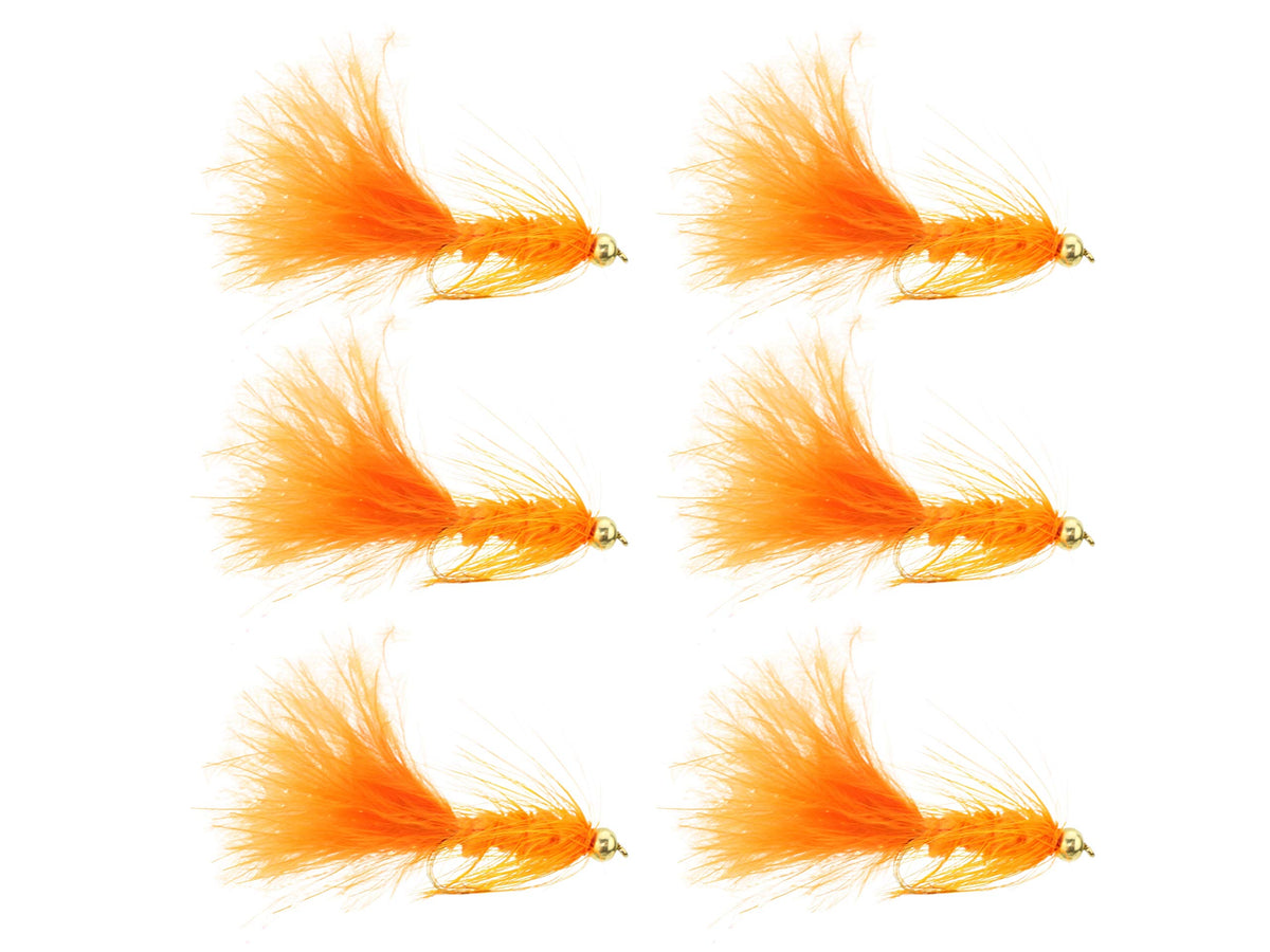 Wild Water bead-head orange woolly bugger, versatile trout fly for rivers and ponds.