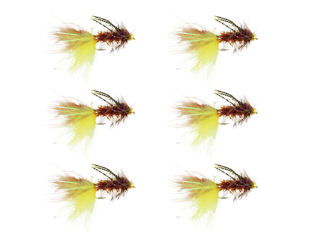 Wild Water bead-head yellow-brown woolly bugger front view boosts trout catching potential