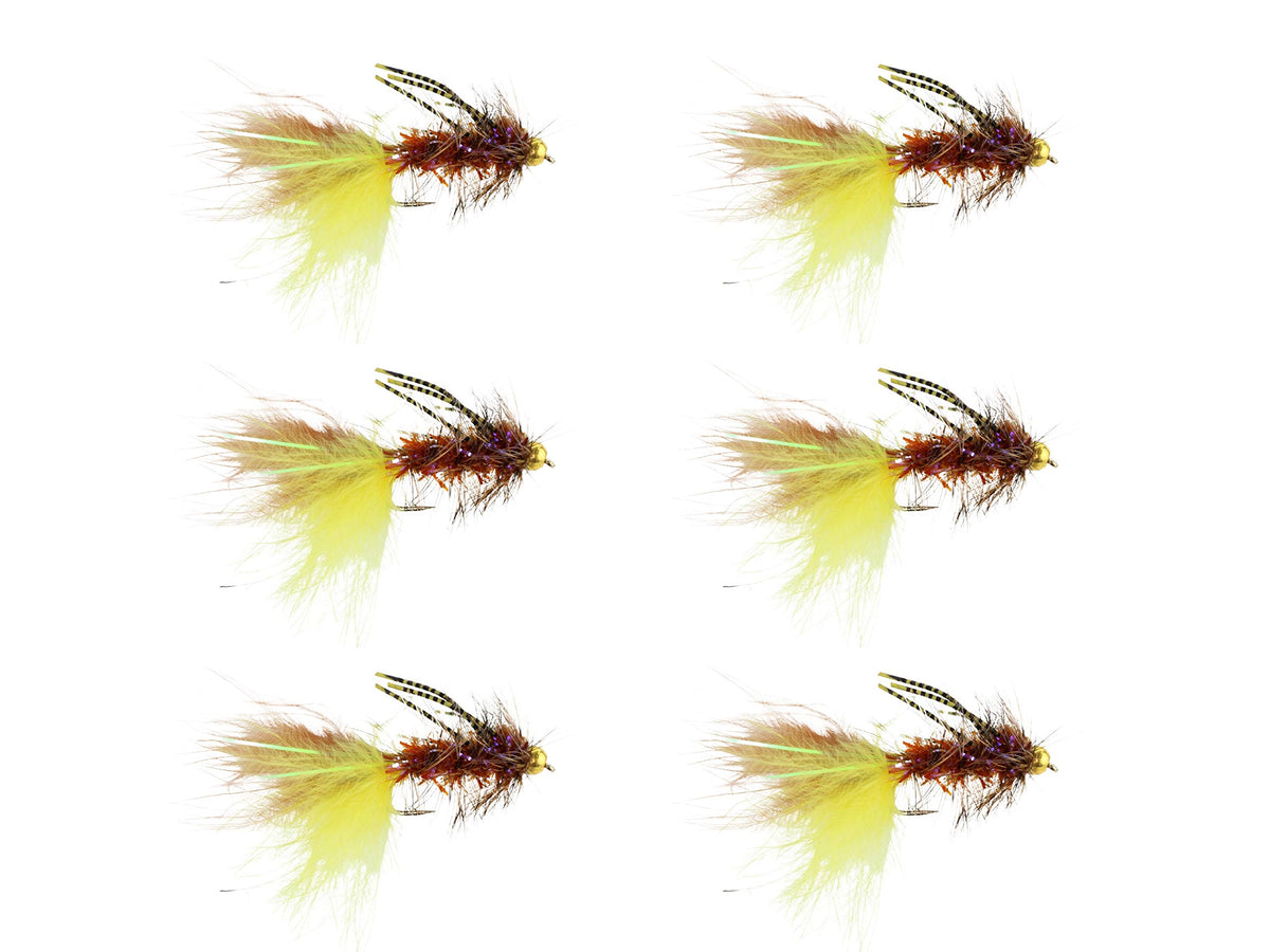 Wild Water bead-head yellow-brown woolly bugger front view boosts trout catching potential