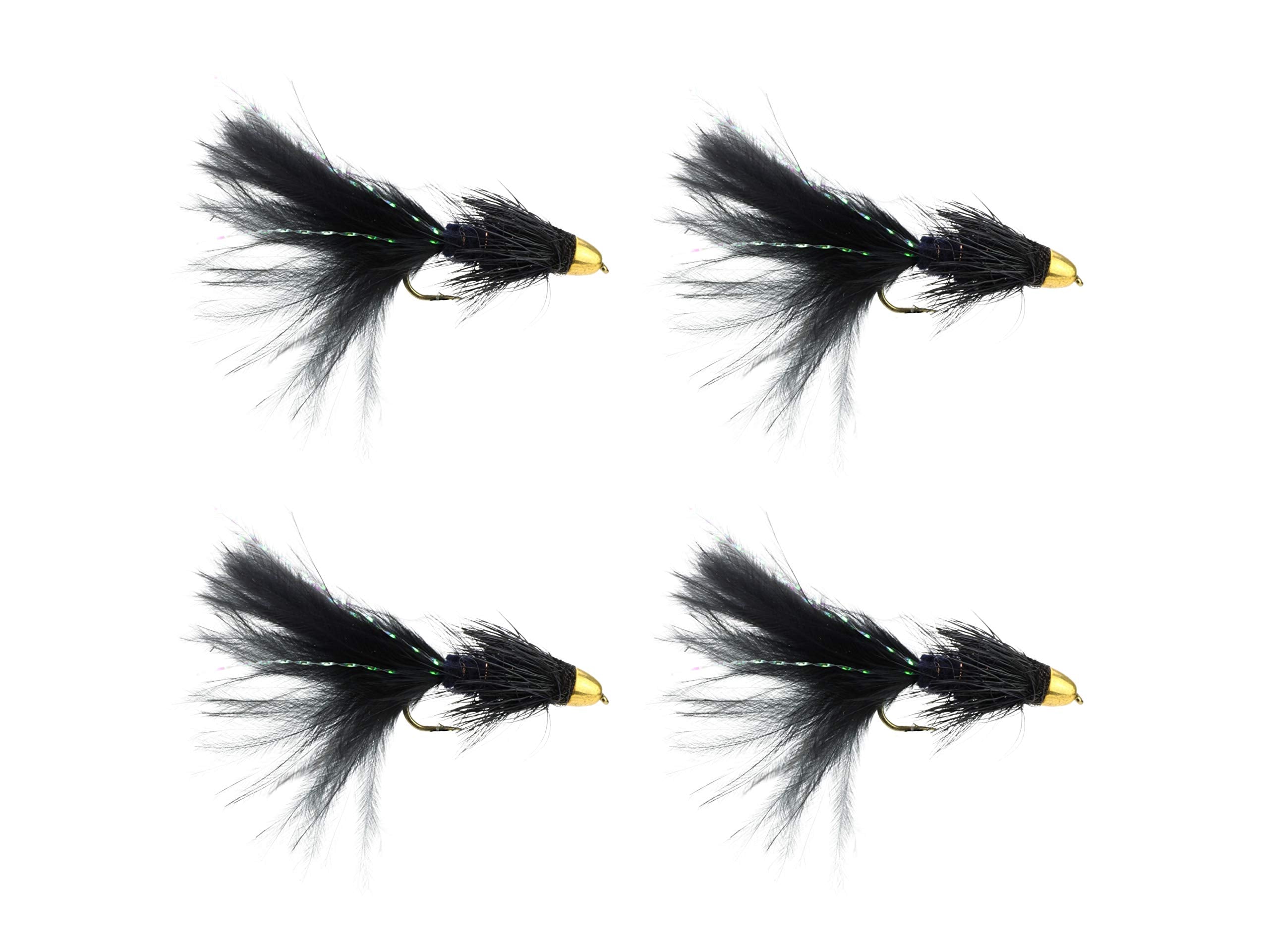 Wild Water cone head black woolly bugger size 8, front view for deeper-water trout.