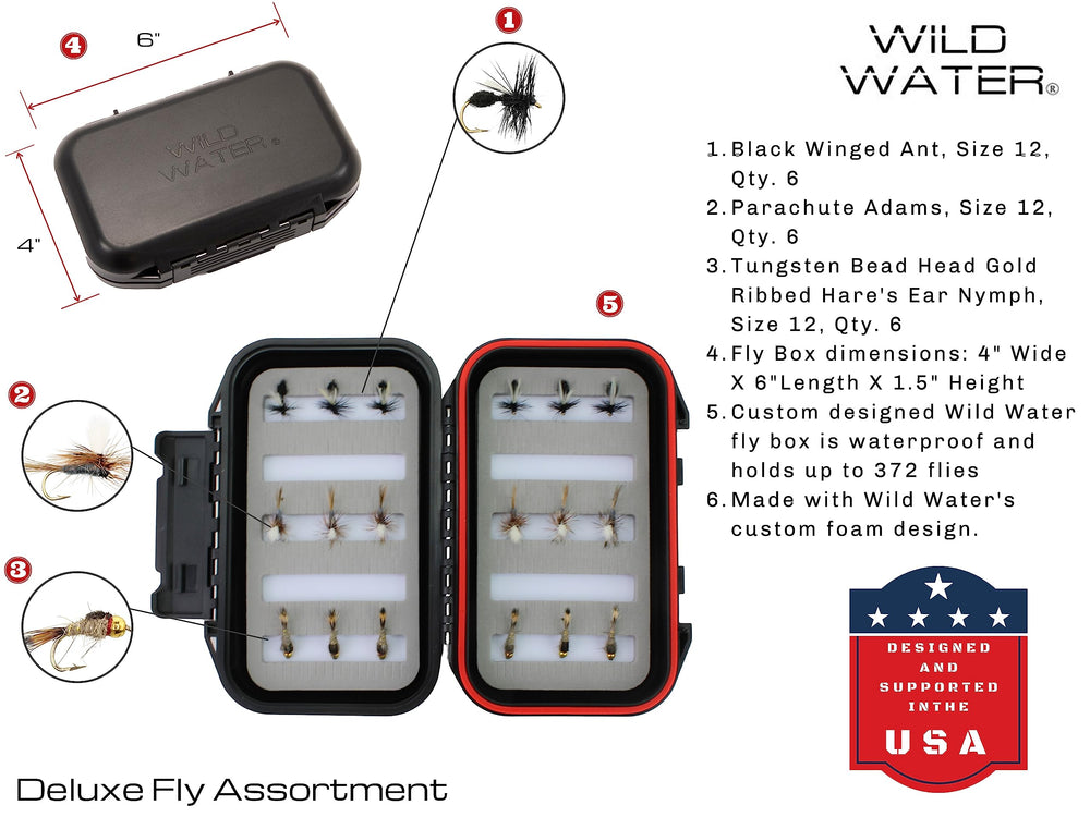 Wild Water fly box highlights organized flies for quick rig changes.