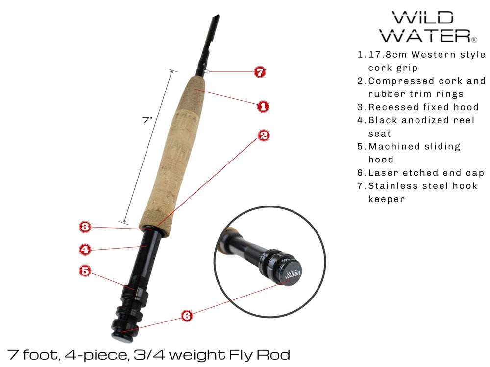 Wild Water die cast aluminum reel provides durable performance and smooth line pickup.