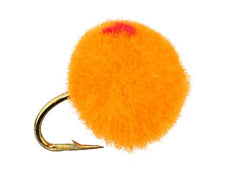 Wild Water orange egg fly closeup detail highlights construction and color