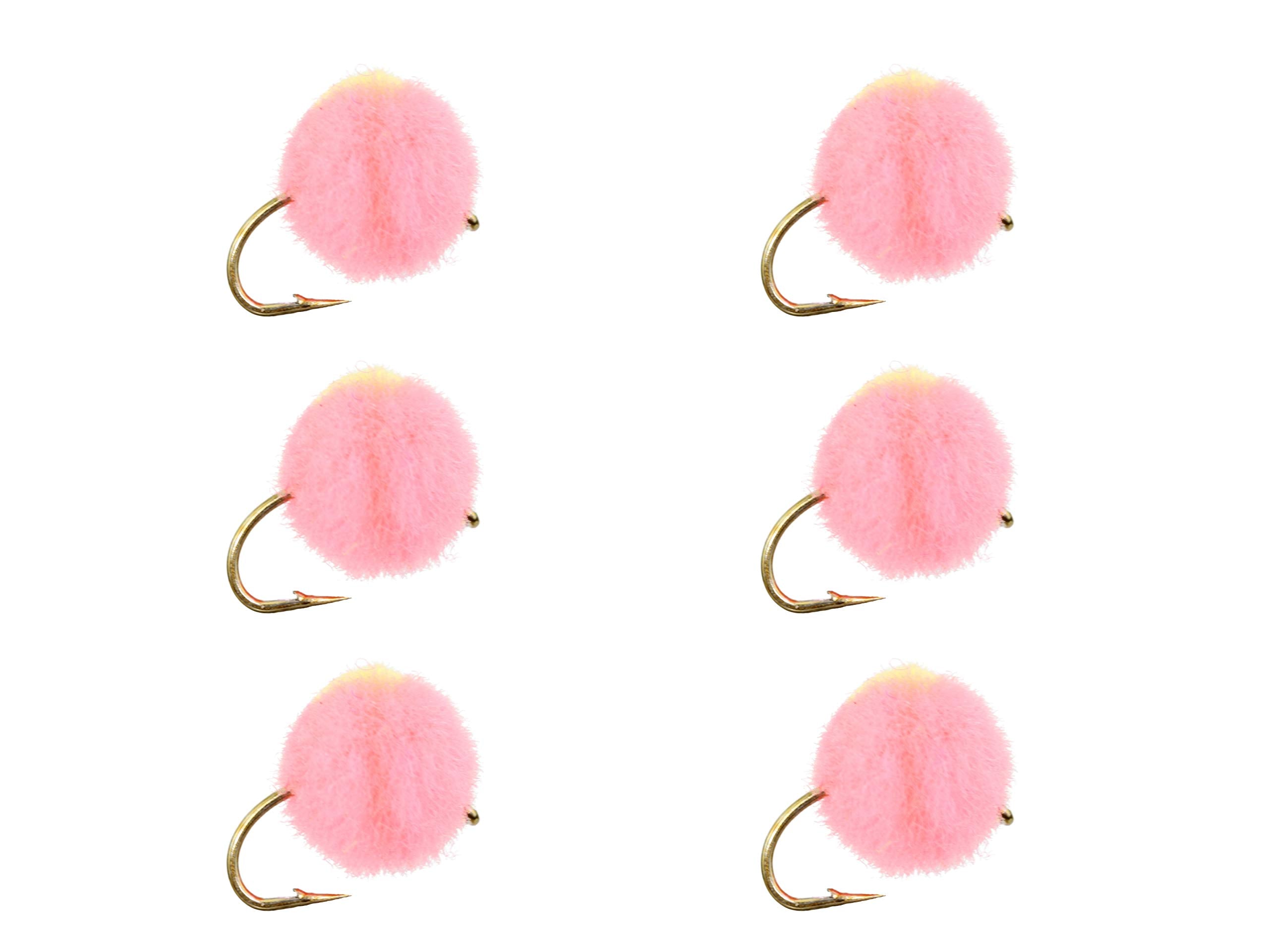 Wild Water pink egg yellow-spot fly, size 12, 6-pack for trout and salmon.