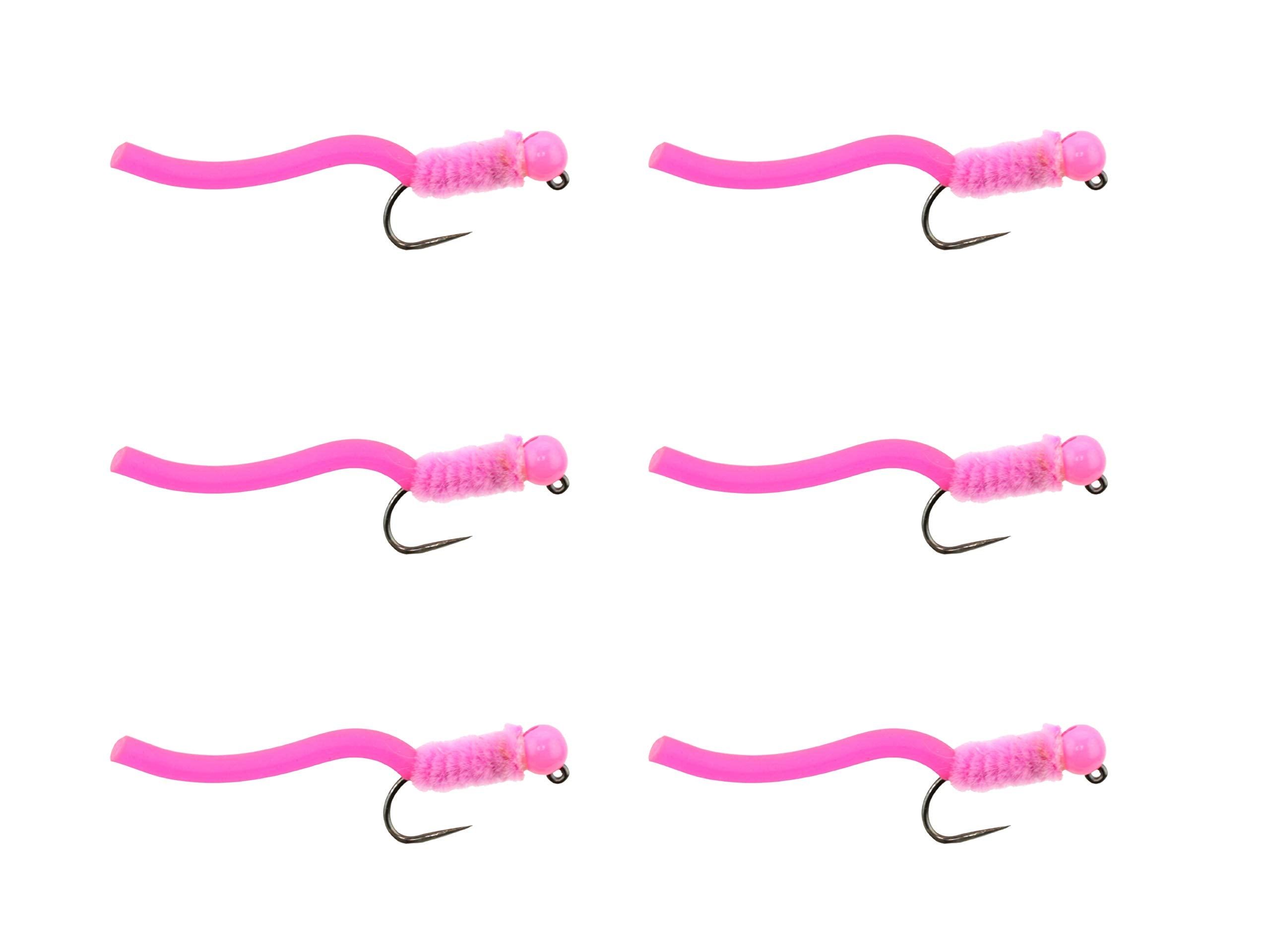 Wild Water pink squirmy worm flies with tungsten bead, reliable sinking for freshwater fishing.