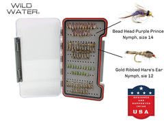 Wild Water bead-head purple prince nymph close-up, highly visible in water for better targeting.