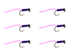 Wild Water Purple Squirmy Worm fly close-up showing lifelike worm pattern for trout.