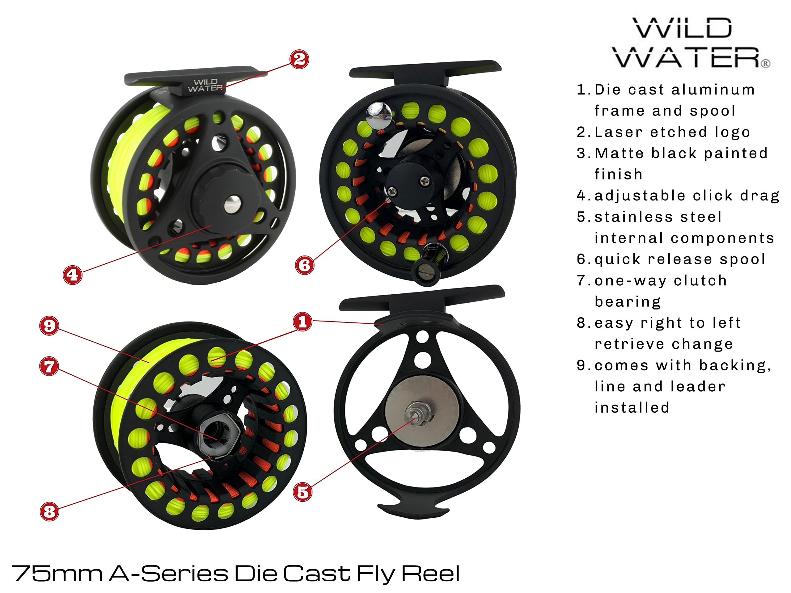 Wild Water quick-release spool enables fast setup and easy reel changes in the field.