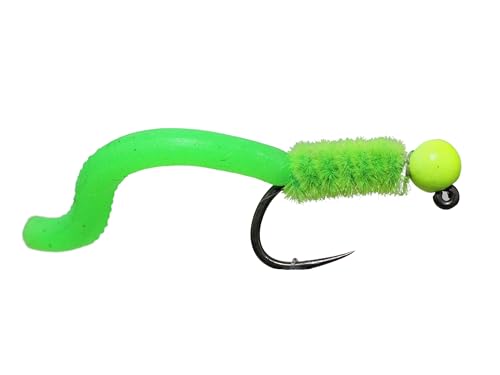 Wild Water squirmy worm fly with tungsten bead closeup highlights durability in fast water.