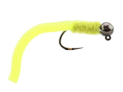Wild Water yellow squirmy worm close-up showing tungsten bead head