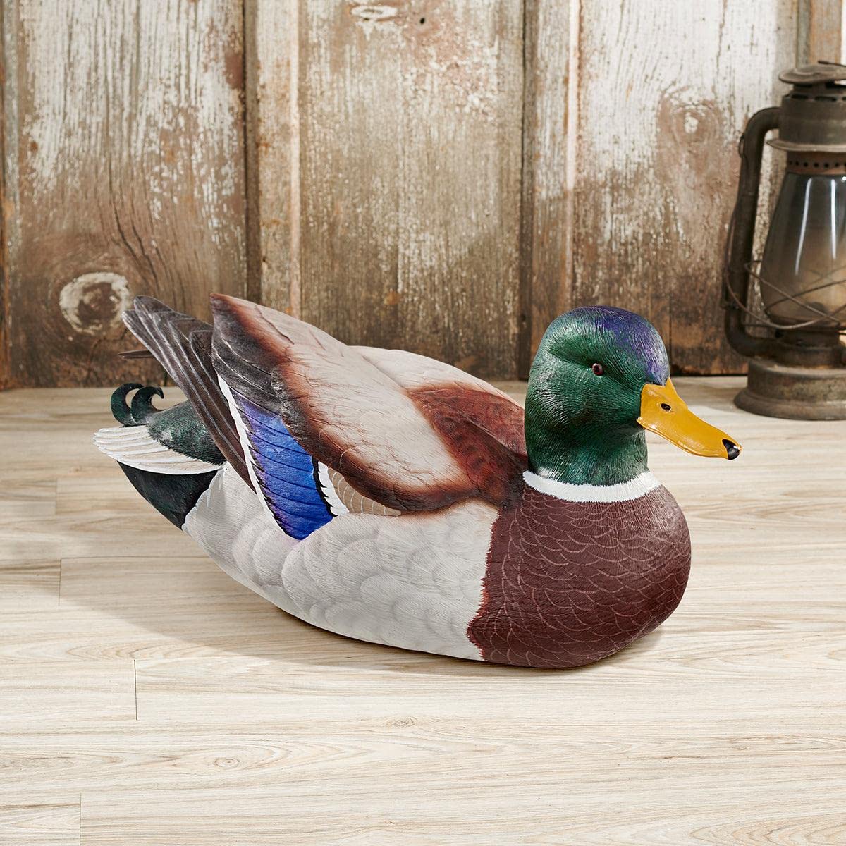 Wild Wings Swan Lake Mallard Large Decoy closeup reveals craftsmanship and decorative charm.