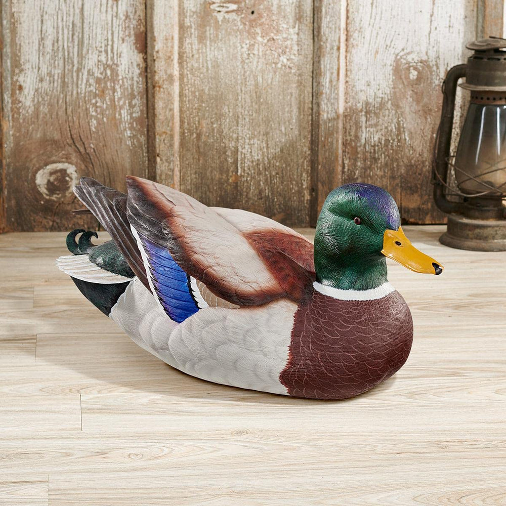 Wild Wings Swan Lake Mallard Large Decoy closeup reveals craftsmanship and decorative charm.