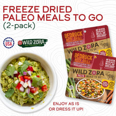 Wild Zora Bedrock Beef Chili ingredients close-up, real foods for energy.