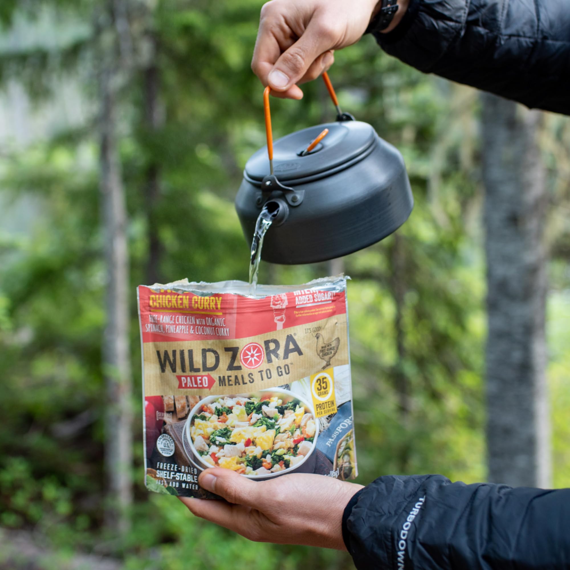Wild Zora meals no artificial additives close-up highlights pure travel nutrition.