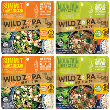 Wild Zora paleo freeze-dried meal pack travel-ready nutrition.