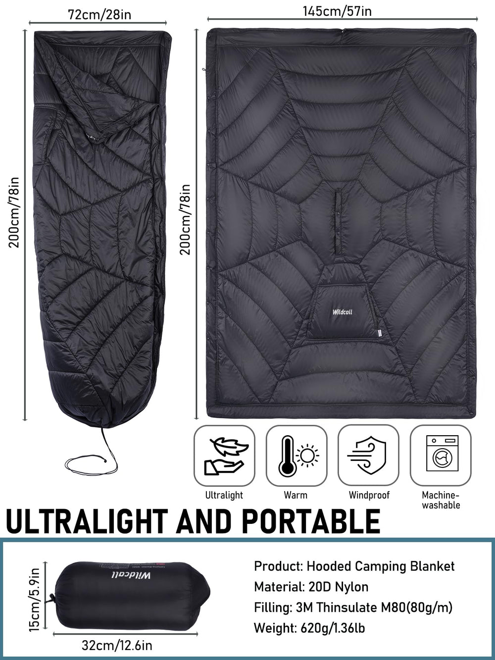 WildCall detachable hood and front pockets provide wind protection and warmth.