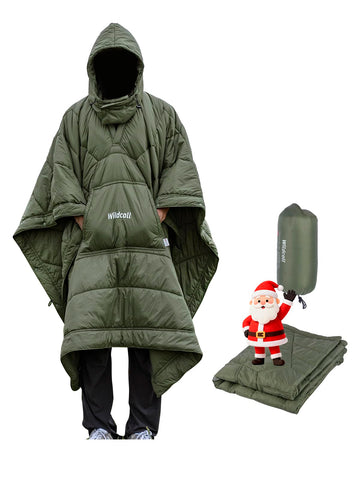 WildCall hooded camping blanket with 3M insulation for warmth on chilly nights.