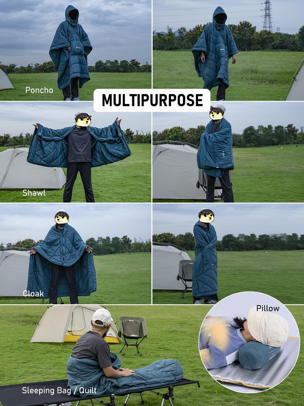 WildCall hooded blanket in water-resistant fabric warms outdoor nights.