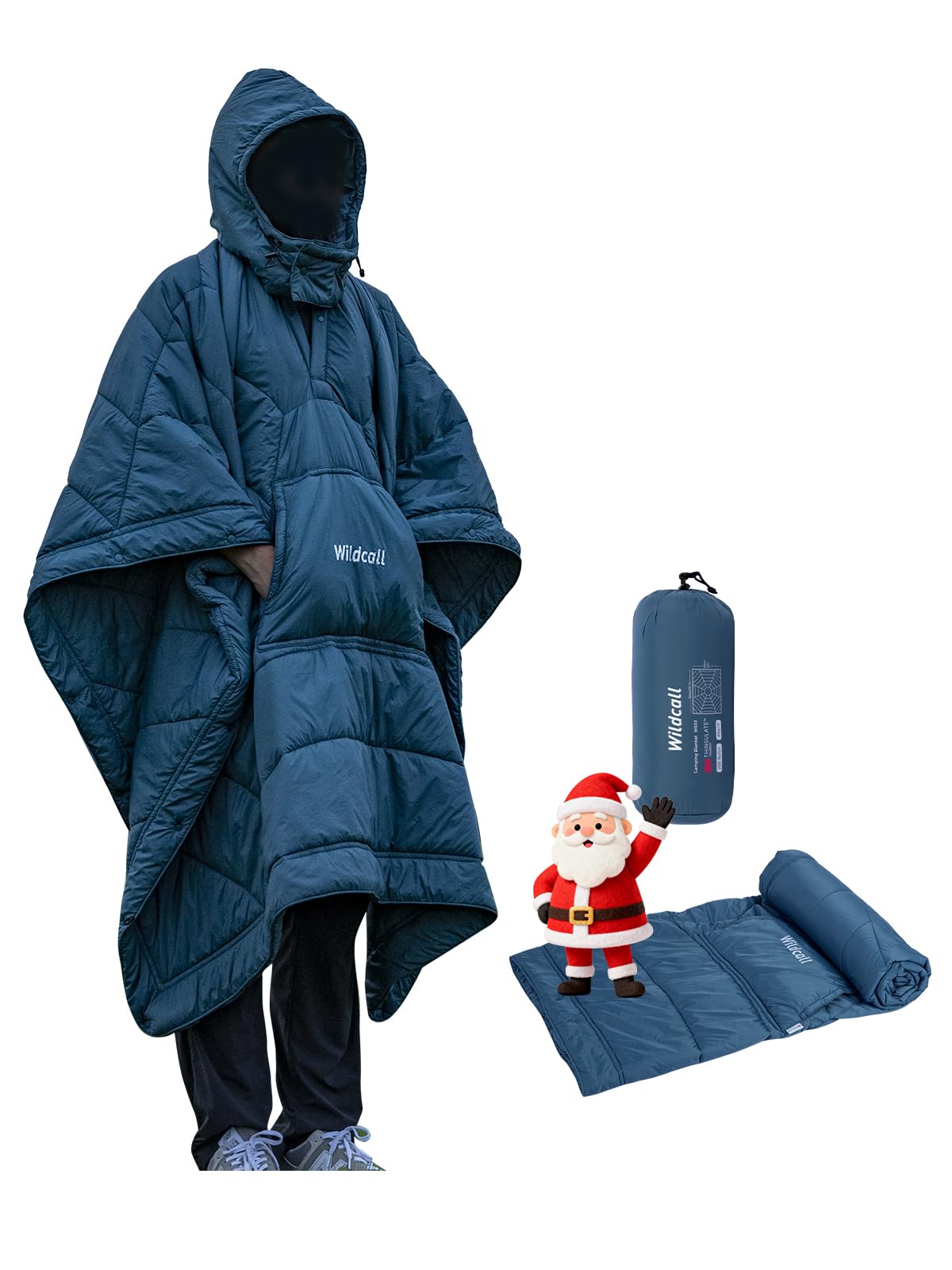 WildCall hooded camping blanket with Thinsulate insulation for warm outdoor comfort.