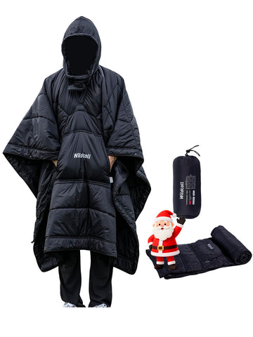 WildCall hooded camping blanket with Thinsulate insulation for outdoor warmth.