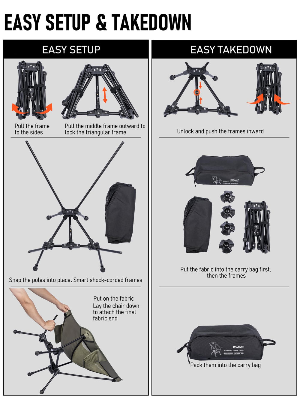 WildCall locking triangle frame; minimizes wobble for stable seating on uneven terrain.