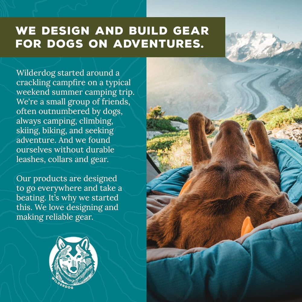 Wilderdog sleeping bag olive on dog resting illustrates portable comfort for trails.