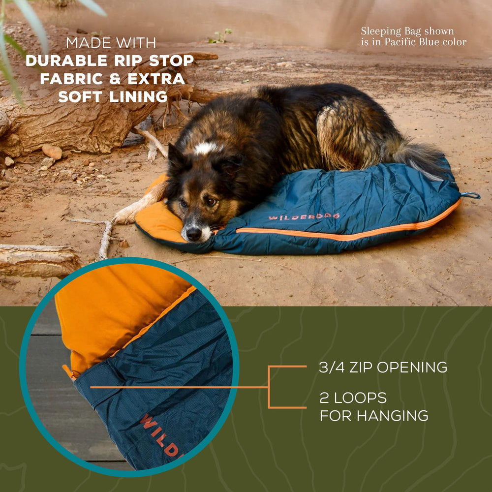 Wilderdog sleeping bag olive outer shell demonstrates durable, water resistant protection outdoors.