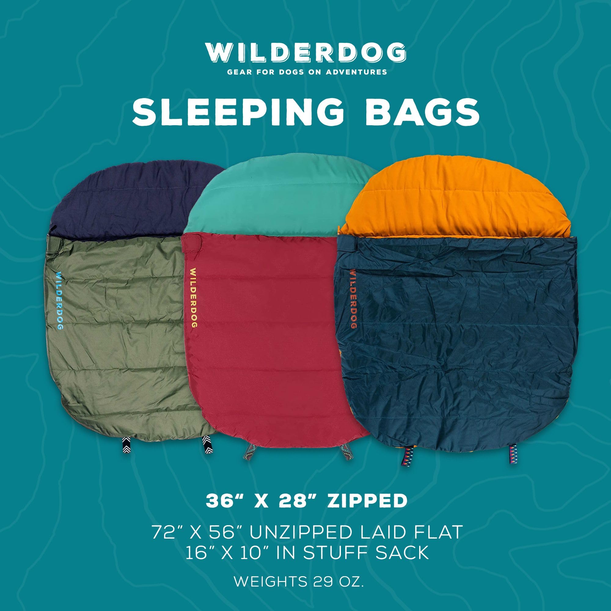 Wilderdog sleeping bag olive packed in stuff sack for easy campsite transport.