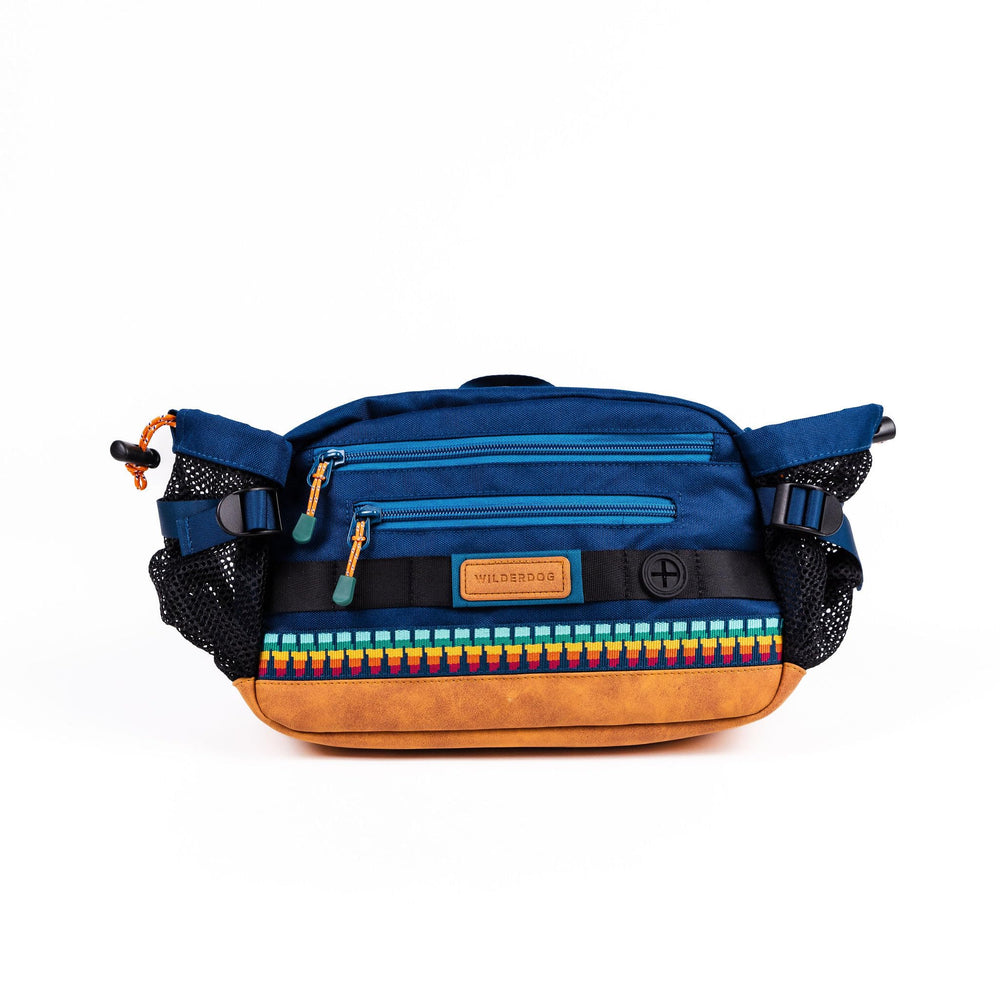 Wilderdog Mega Hip Pack Pacific Blue front view shows 3L capacity for essentials