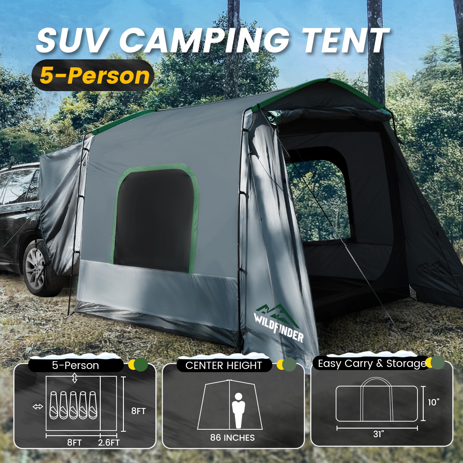 WildFinder SUV Tent side rectangle layout highlights roomy dimensions for groups.