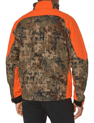 Wildfowler men's soft shell jacket in digital camo back view, adjustable cuffs ensure secure fit.