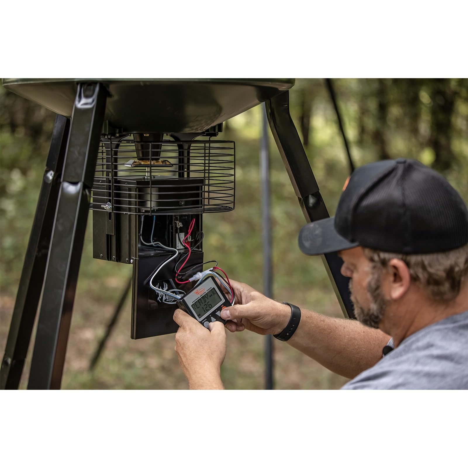 Wildgame Innovations 2-inch drop funnel enables easy feeder installation.