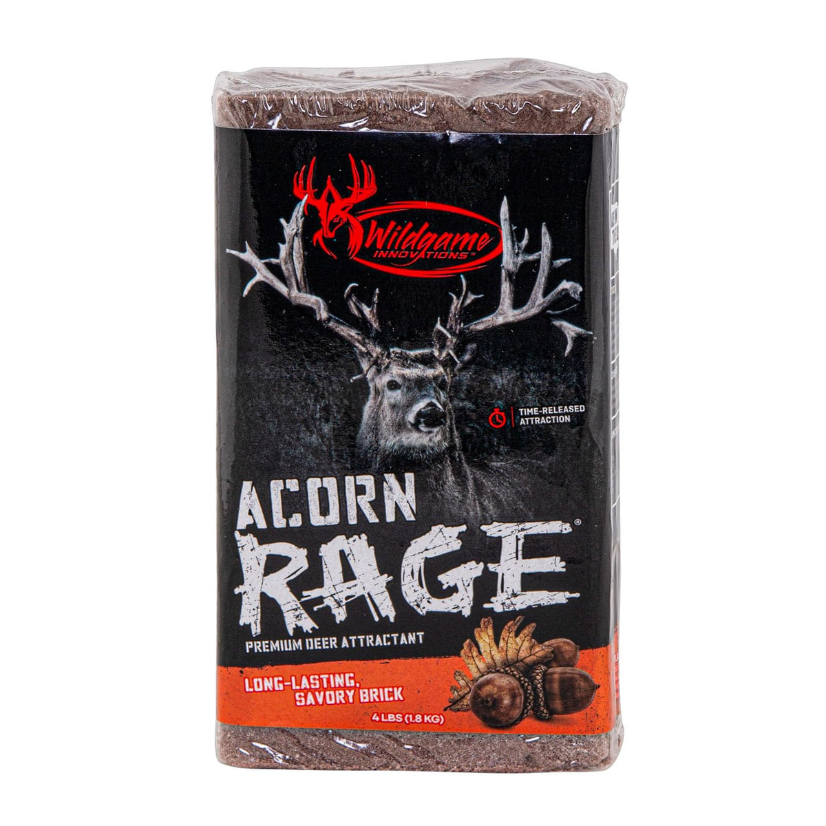 Wildgame Innovations Acorn Rage Brick packaging ready-to-use for deer attraction.