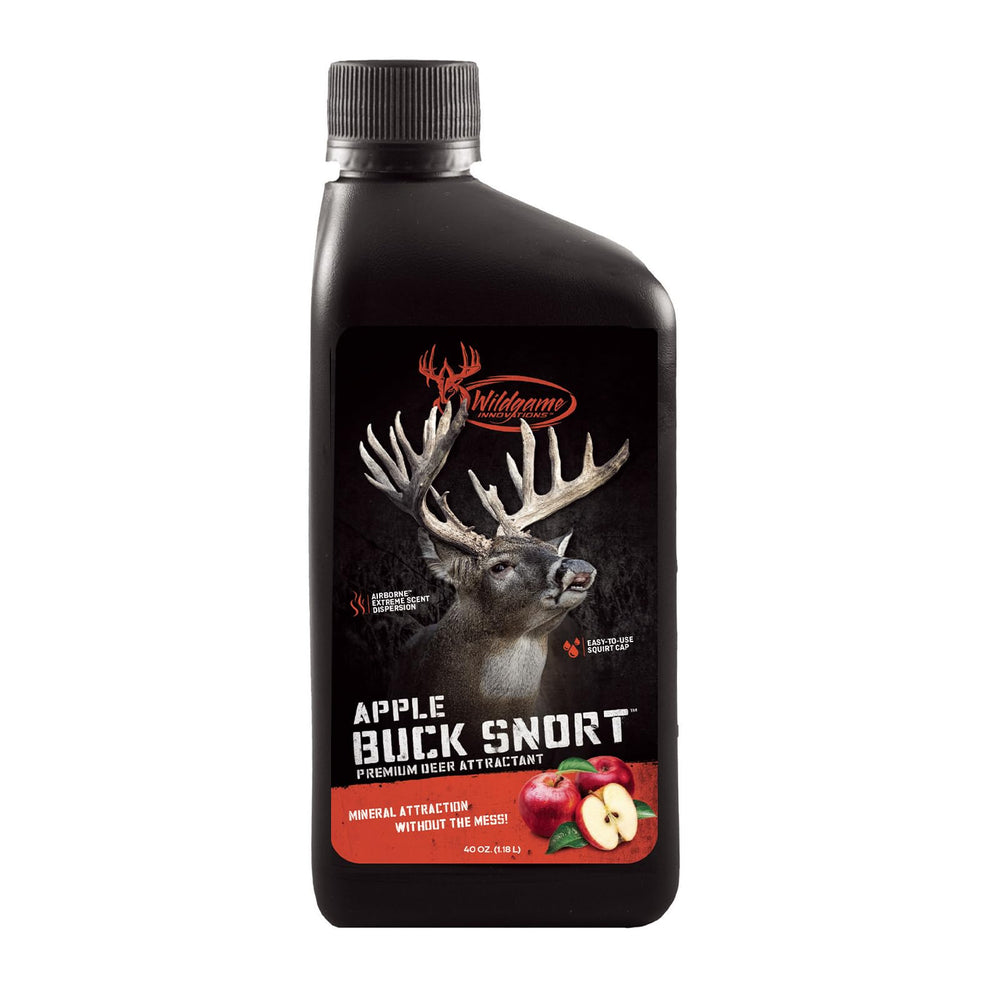 Wildgame Innovations Buck Snort Apple bottle pour for easy, mess-free application.