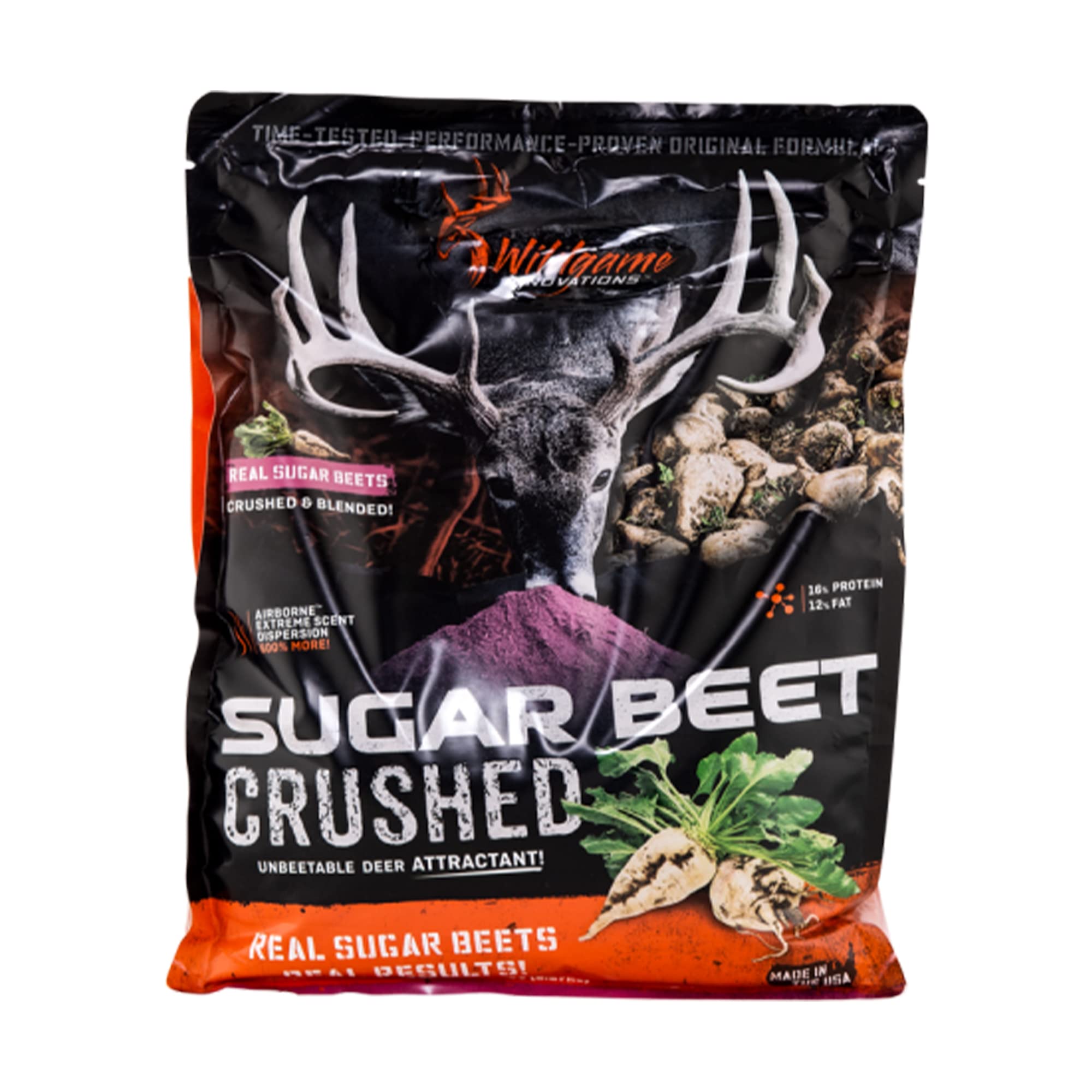 Wildgame Innovations Sugar Beet Crushed container demonstrates year-round attractant appeal.
