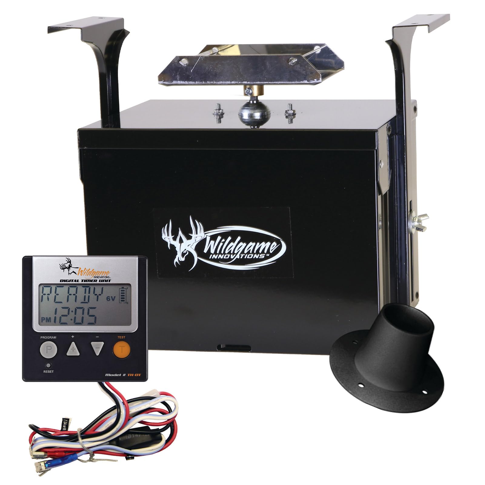 Wildgame Innovations Trophy Hunter front view, rugged digital feeder kit for dependable field use.