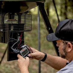 Wildgame Innovations Trophy Hunter timer back view showing battery indicator for field readiness.