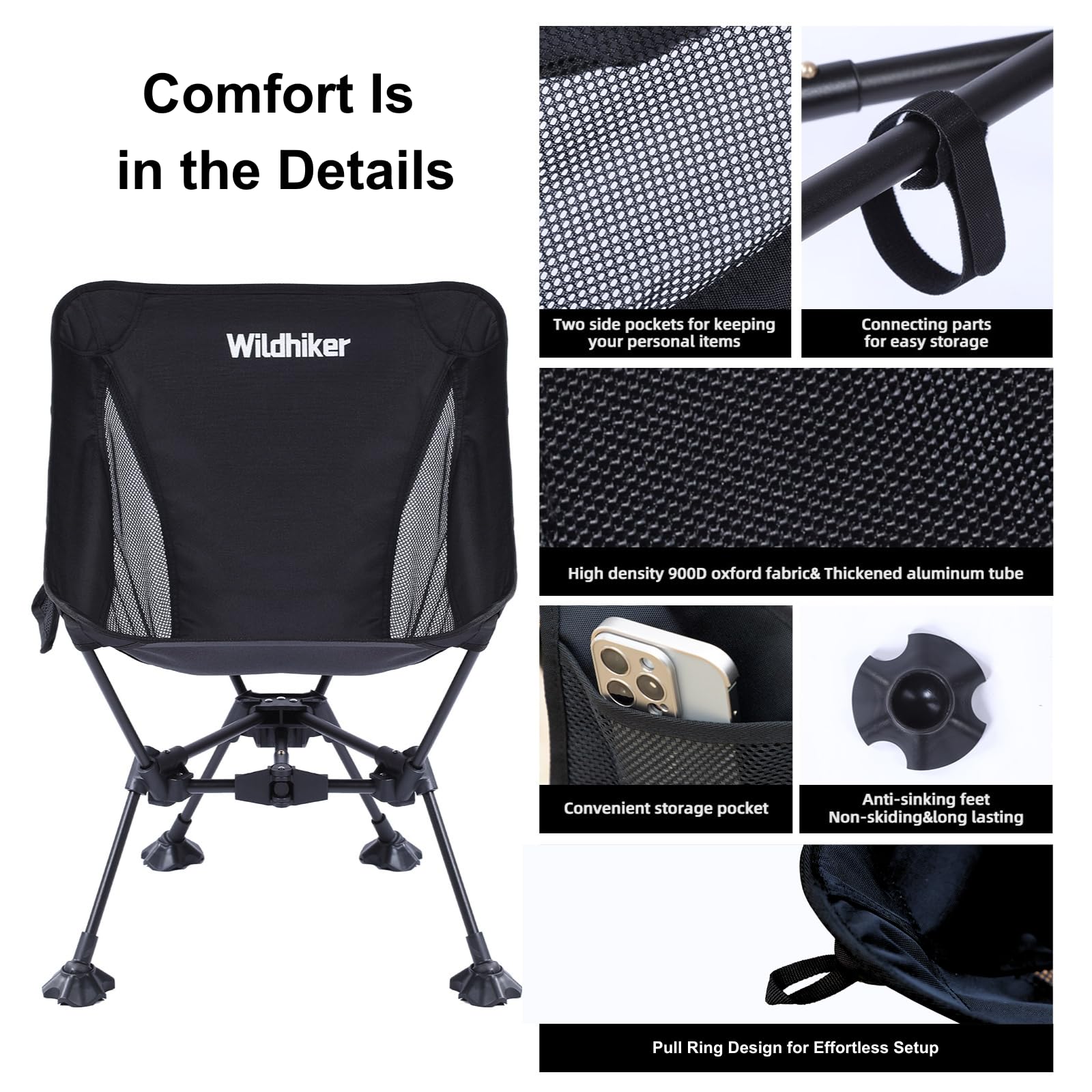 Wildhiker ultralight chair side pocket keeps essentials within reach